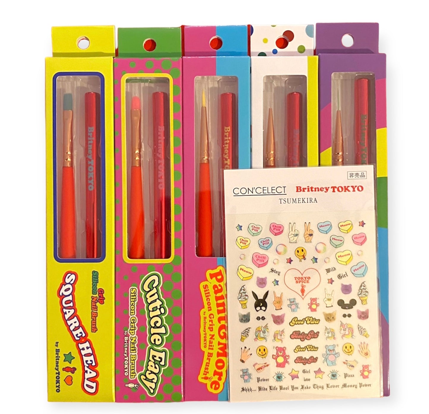 CON'CELECT X BRITNEY TOKYO NAIL BRUSH 5 SETS WITH LIMITED STICKER