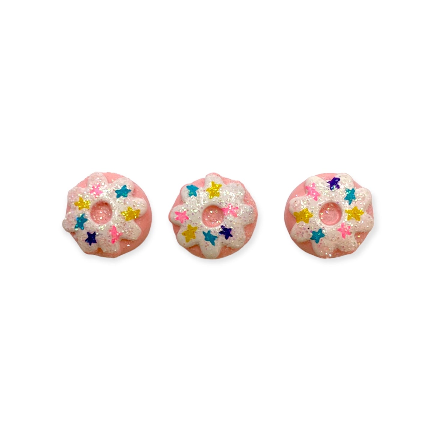 Nail Art Charms 3pcs Pink Cream Donuts with Star Splinkles