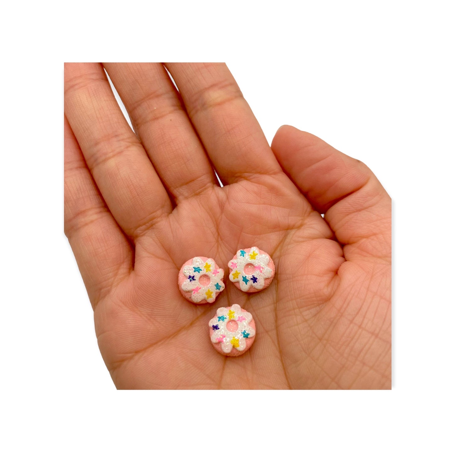 Nail Art Charms 3pcs Pink Cream Donuts with Star Splinkles