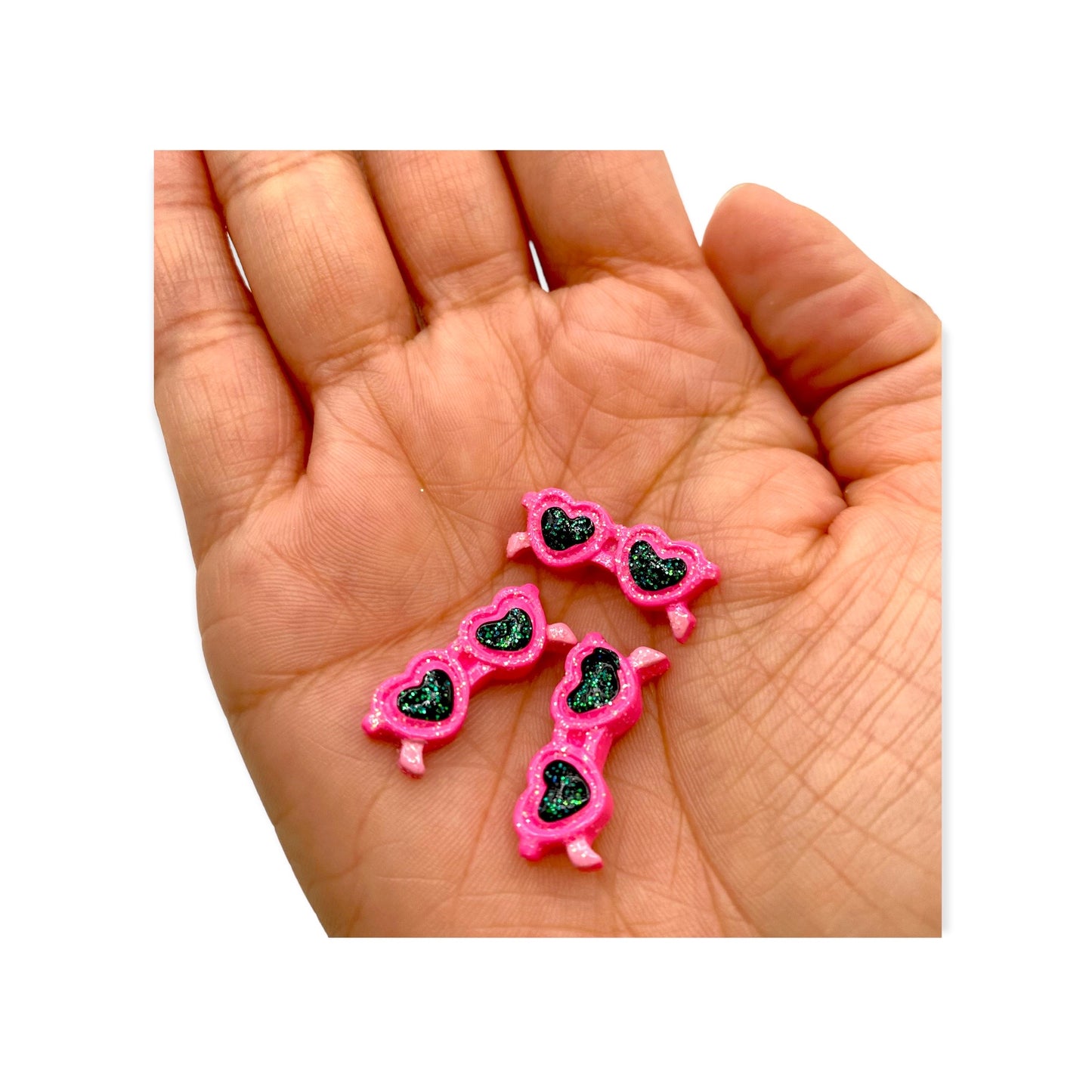 Nail Art Charms 3pcs Pink Heart Sunglasses